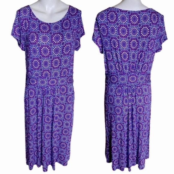 Boden Amelie Jersey Dress Blue Pink White Anstract Floral Size 12L - Picture 1 of 11